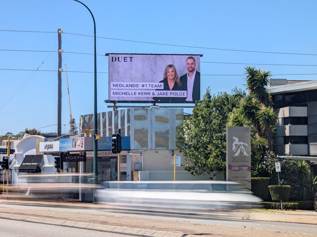 Digital screen on Stirling Highway running a property campaign.